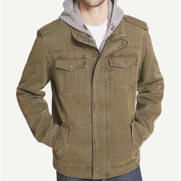 Levi's Other - LEVI’S Washed Cotton Brown Jacket Removable Hood Snap/Zipper Front Size Small